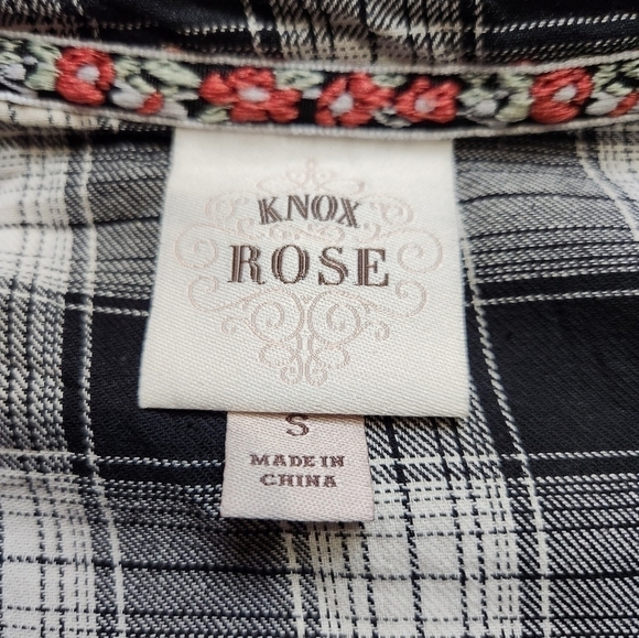 Mini shirt Dress Plaid  Button down Country dress Black Cream Size S-M KNOX ROSE - Picture 14 of 15